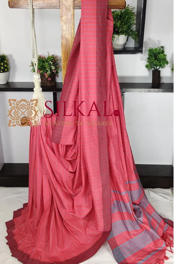 Ilkal_Handloom_Mercerised_Cotton_Stripe_Saree_SKL03408