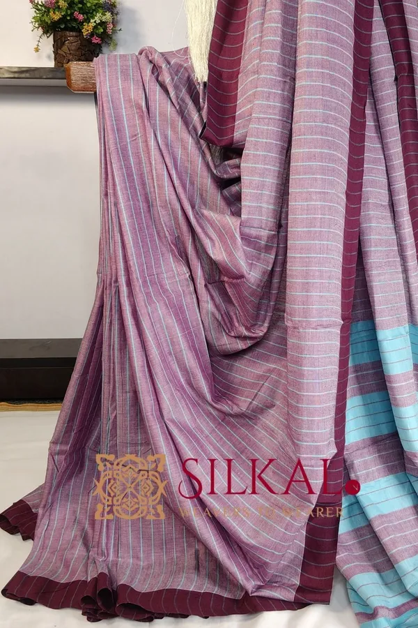 Ilkal_Handloom_Mercerised_Cotton_Stripe_Saree_SKL03409