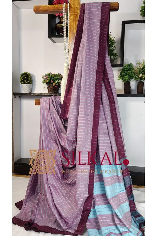 Ilkal_Handloom_Mercerised_Cotton_Stripe_Saree_SKL03409