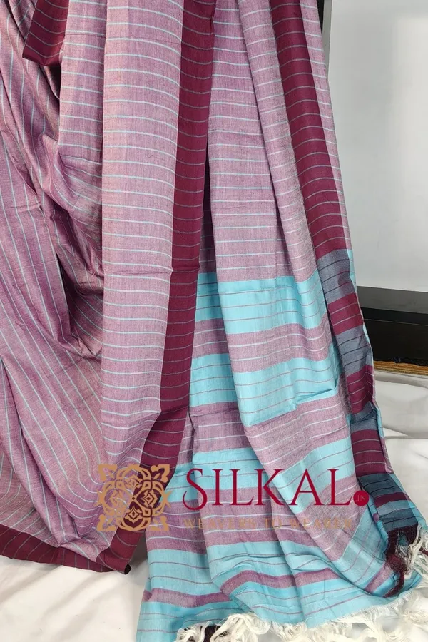 Ilkal_Handloom_Mercerised_Cotton_Stripe_Saree_SKL03409