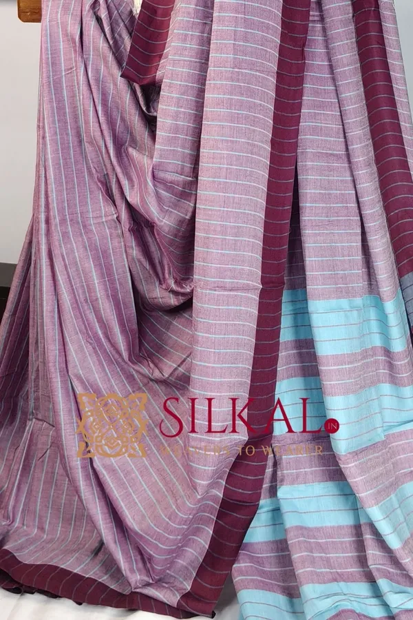 Ilkal_Handloom_Mercerised_Cotton_Stripe_Saree_SKL03409