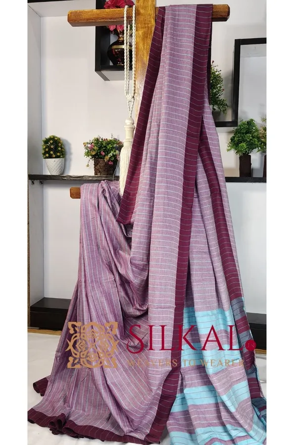 Ilkal_Handloom_Mercerised_Cotton_Stripe_Saree_SKL03409