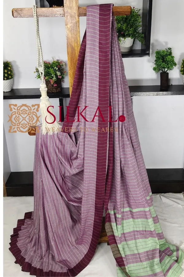 Ilkal_Handloom_Mercerised_Cotton_Stripe_Saree_SKL03410
