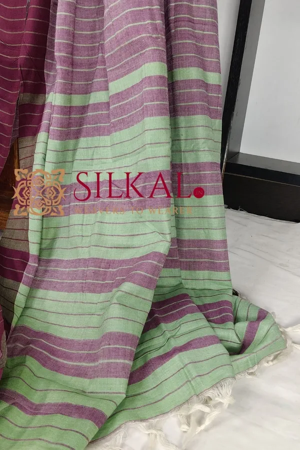 Ilkal_Handloom_Mercerised_Cotton_Stripe_Saree_SKL03410