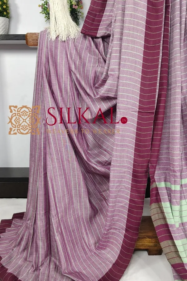 Ilkal_Handloom_Mercerised_Cotton_Stripe_Saree_SKL03410