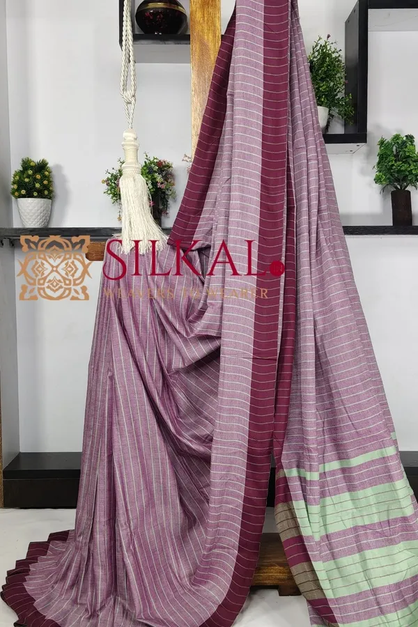 Ilkal_Handloom_Mercerised_Cotton_Stripe_Saree_SKL03410