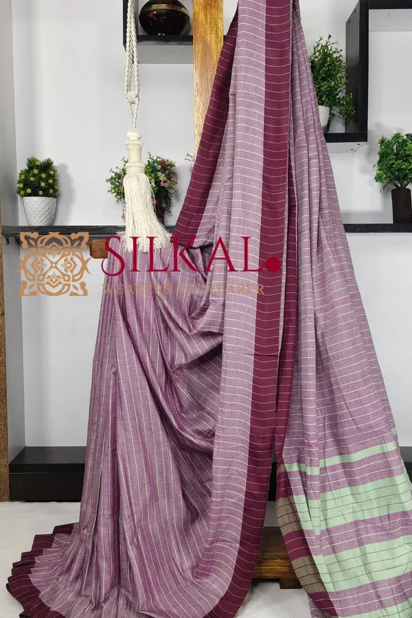 Ilkal_Handloom_Mercerised_Cotton_Stripe_Saree_SKL03410