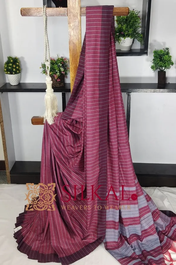 Ilkal_Handloom_Mercerised_Cotton_Stripe_Saree_SKL03411