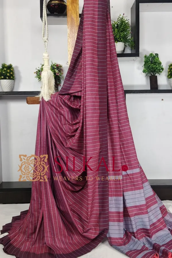 Ilkal_Handloom_Mercerised_Cotton_Stripe_Saree_SKL03411
