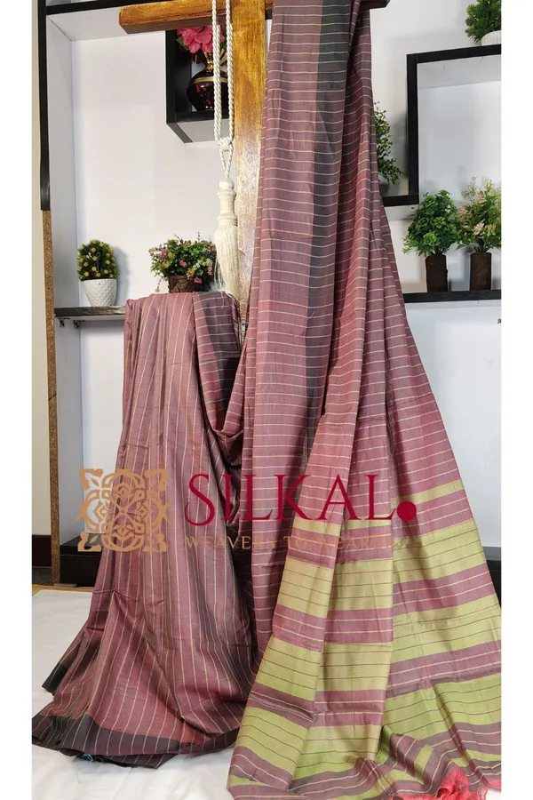 Ilkal_Handloom_Mercerised_Cotton_Stripe_Saree_SKL03412