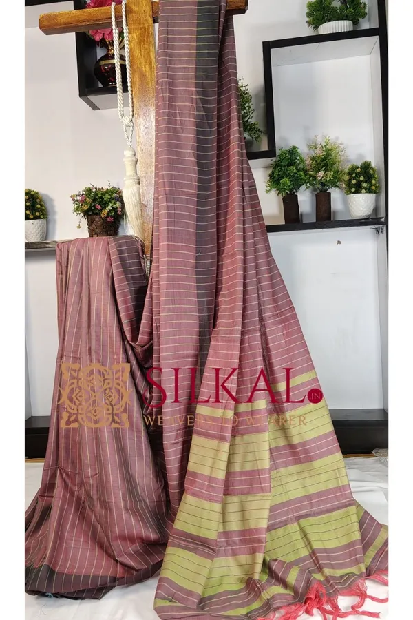 Ilkal_Handloom_Mercerised_Cotton_Stripe_Saree_SKL03412