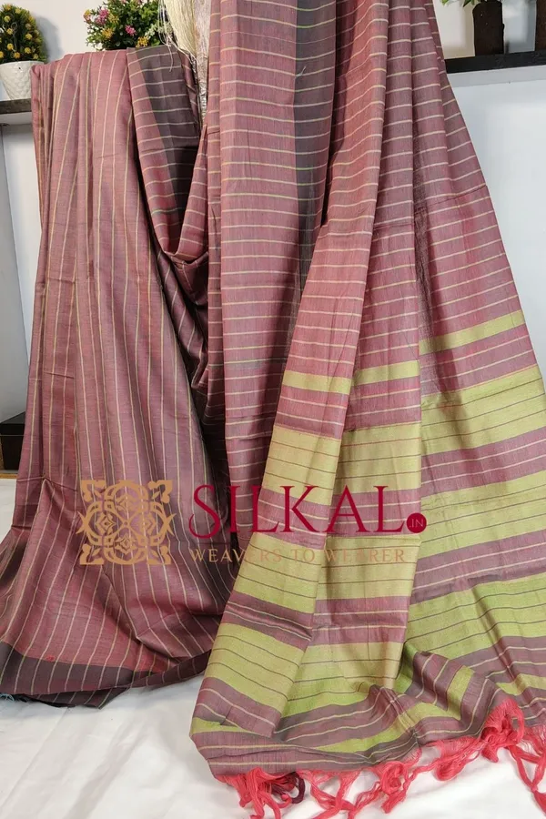 Ilkal_Handloom_Mercerised_Cotton_Stripe_Saree_SKL03412