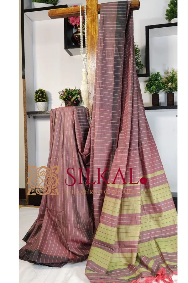 Ilkal_Handloom_Mercerised_Cotton_Stripe_Saree_SKL03412