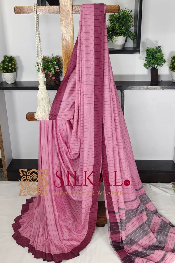 Ilkal_Handloom_Mercerised_Cotton_Stripe_Saree_SKL03414