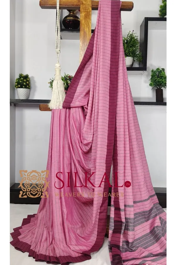 Ilkal_Handloom_Mercerised_Cotton_Stripe_Saree_SKL03414