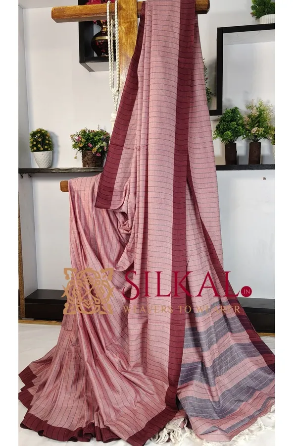 Ilkal_Handloom_Mercerised_Cotton_Stripe_Saree_SKL03415
