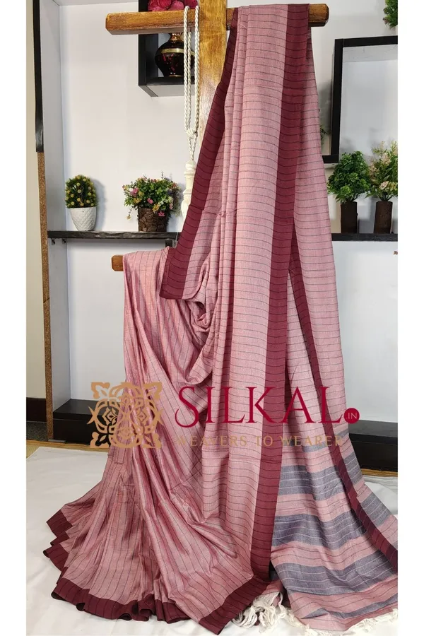 Ilkal_Handloom_Mercerised_Cotton_Stripe_Saree_SKL03415