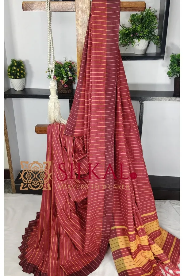 Ilkal_Handloom_Mercerised_Cotton_Stripe_Saree_SKL03416