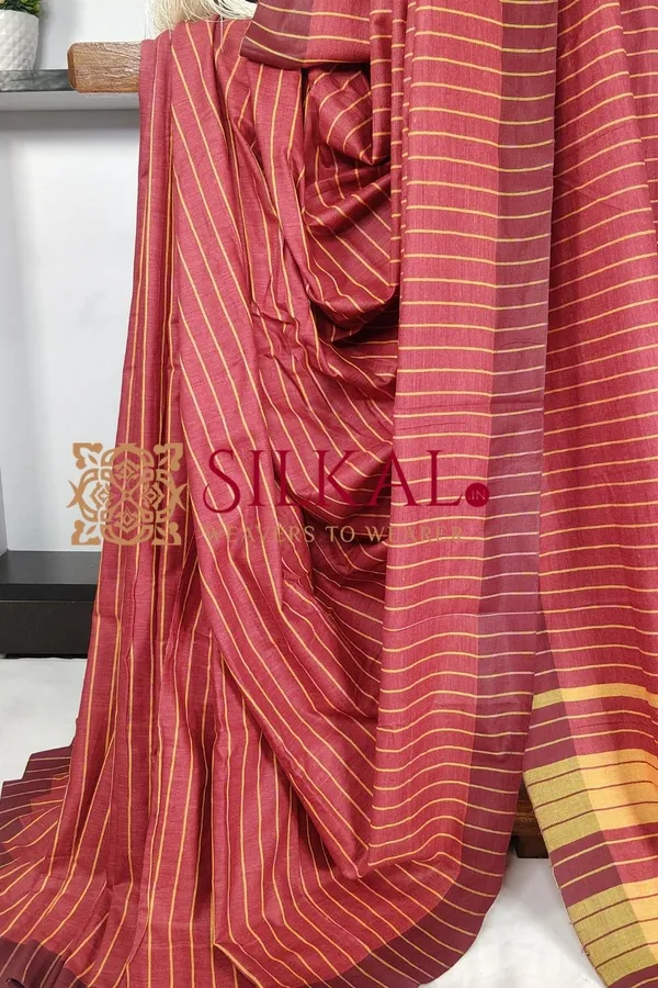 Ilkal_Handloom_Mercerised_Cotton_Stripe_Saree_SKL03416
