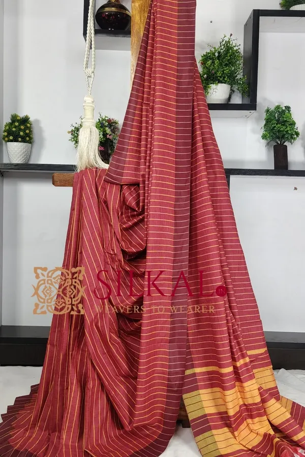 Ilkal_Handloom_Mercerised_Cotton_Stripe_Saree_SKL03416