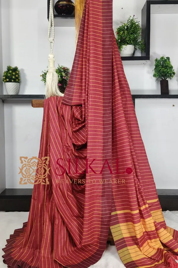 Ilkal_Handloom_Mercerised_Cotton_Stripe_Saree_SKL03416