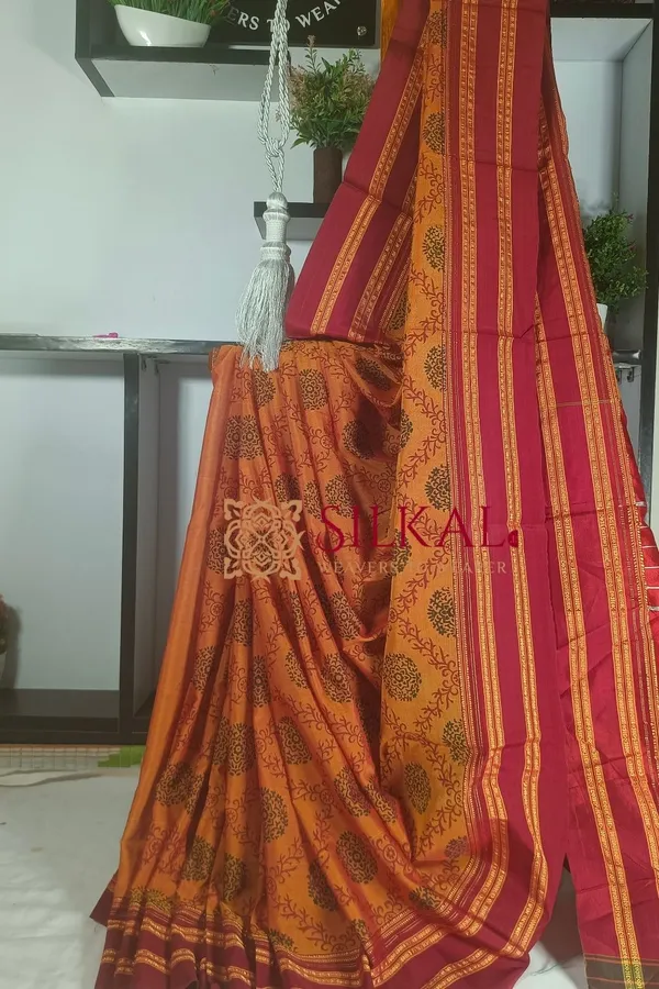 Ilkal_Handloom_Print_Viscose_Silk_Gayatri_Border_Saree_Code-_SKL1770