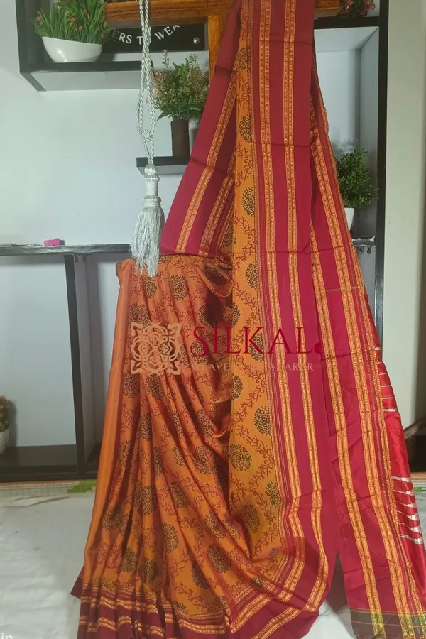 Ilkal_Handloom_Print_Viscose_Silk_Gayatri_Border_Saree_Code-_SKL1770