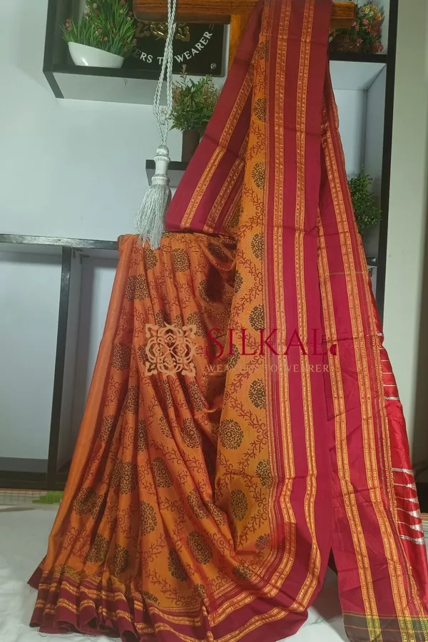 Ilkal_Handloom_Print_Viscose_Silk_Gayatri_Border_Saree_Code-_SKL1770