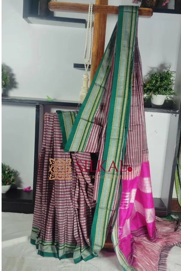Ilkal_Handloom_Viscose_Cotton_Silk_Chikki_Paras_Border_Saree