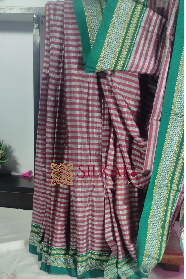 Ilkal_Handloom_Viscose_Cotton_Silk_Chikki_Paras_Border_Saree