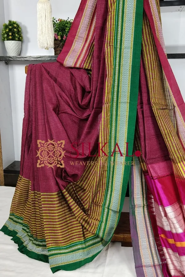Ilkal_Handloom_Viscose_Cotton_Silk_Chikki_Paras_Border_Saree_SKL03615