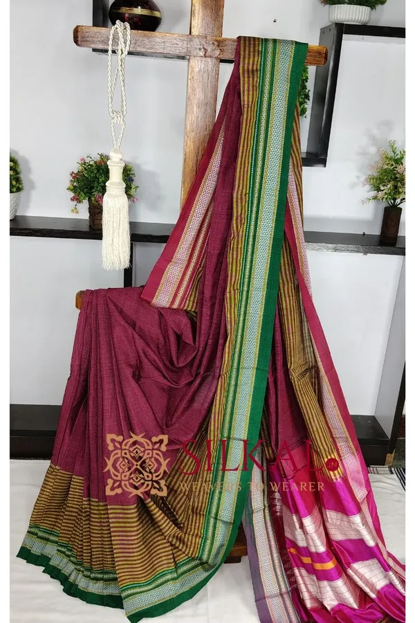 Ilkal_Handloom_Viscose_Cotton_Silk_Chikki_Paras_Border_Saree_SKL03615