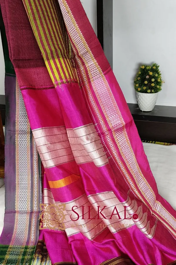 Ilkal_Handloom_Viscose_Cotton_Silk_Chikki_Paras_Border_Saree_SKL03615