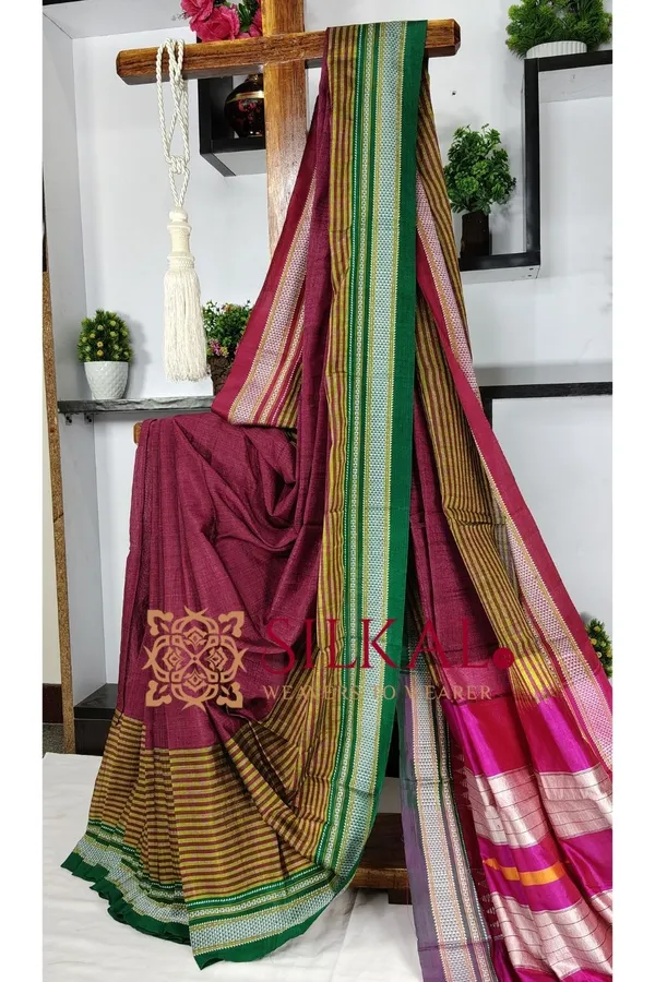 Ilkal_Handloom_Viscose_Cotton_Silk_Chikki_Paras_Border_Saree_SKL03615