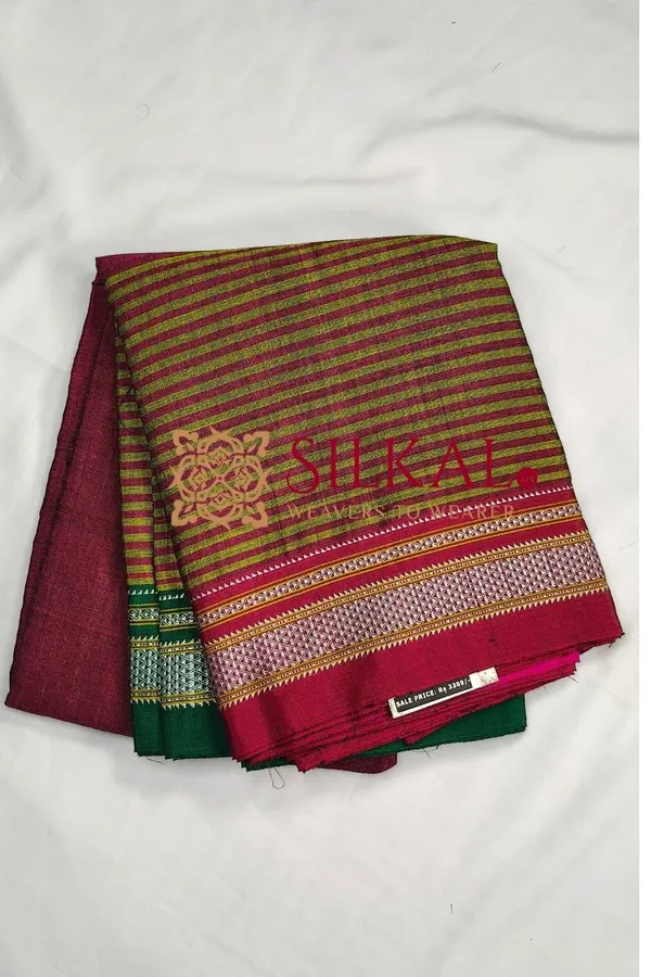 Ilkal_Handloom_Viscose_Cotton_Silk_Chikki_Paras_Border_Saree_SKL03615