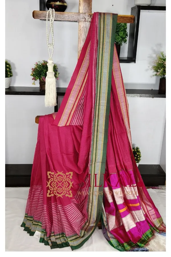 Ilkal_Handloom_Viscose_Cotton_Silk_Chikki_Paras_Border_Saree_SKL03616