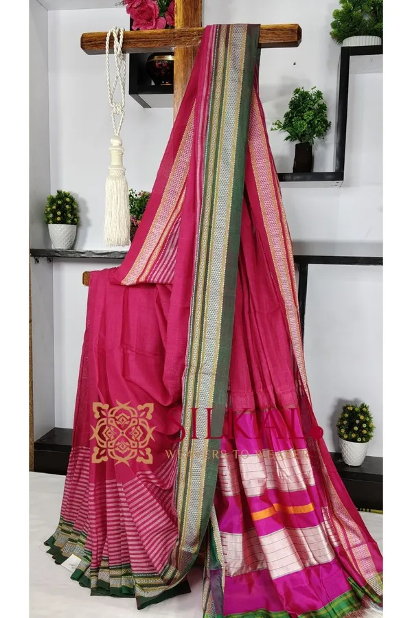 Ilkal_Handloom_Viscose_Cotton_Silk_Chikki_Paras_Border_Saree_SKL03616