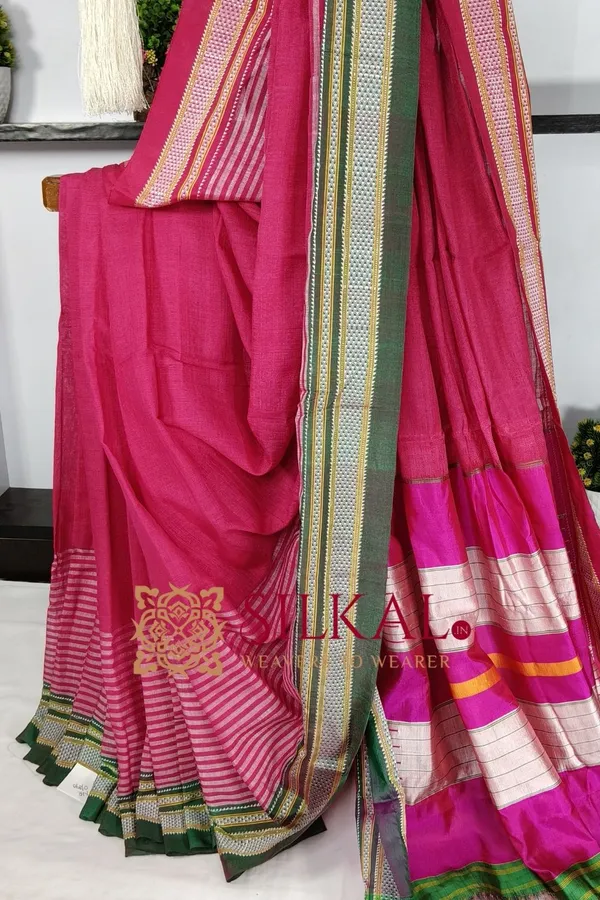 Ilkal_Handloom_Viscose_Cotton_Silk_Chikki_Paras_Border_Saree_SKL03616