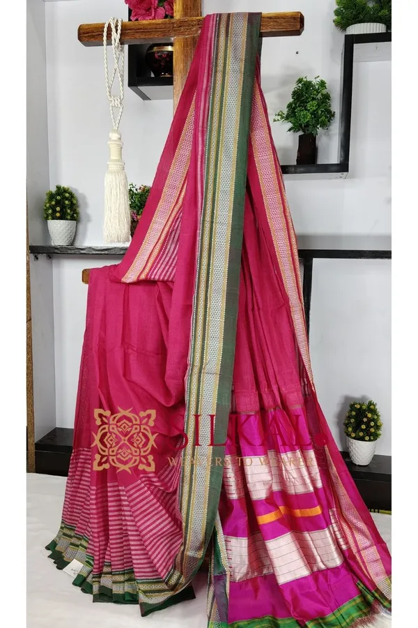 Ilkal_Handloom_Viscose_Cotton_Silk_Chikki_Paras_Border_Saree_SKL03616