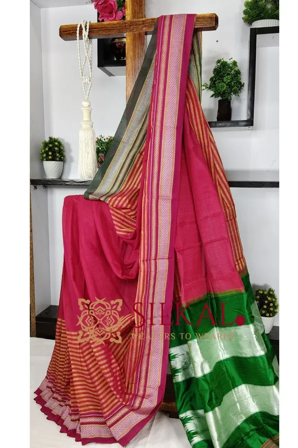 Ilkal_Handloom_Viscose_Cotton_Silk_Chikki_Paras_Border_Saree_SKL03617