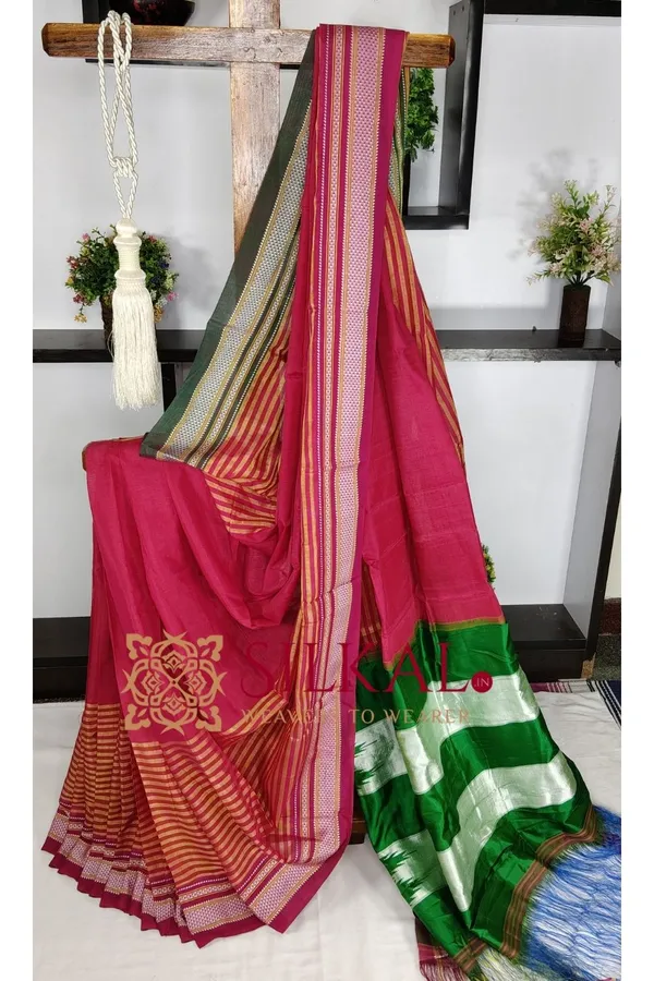 Ilkal_Handloom_Viscose_Cotton_Silk_Chikki_Paras_Border_Saree_SKL03617
