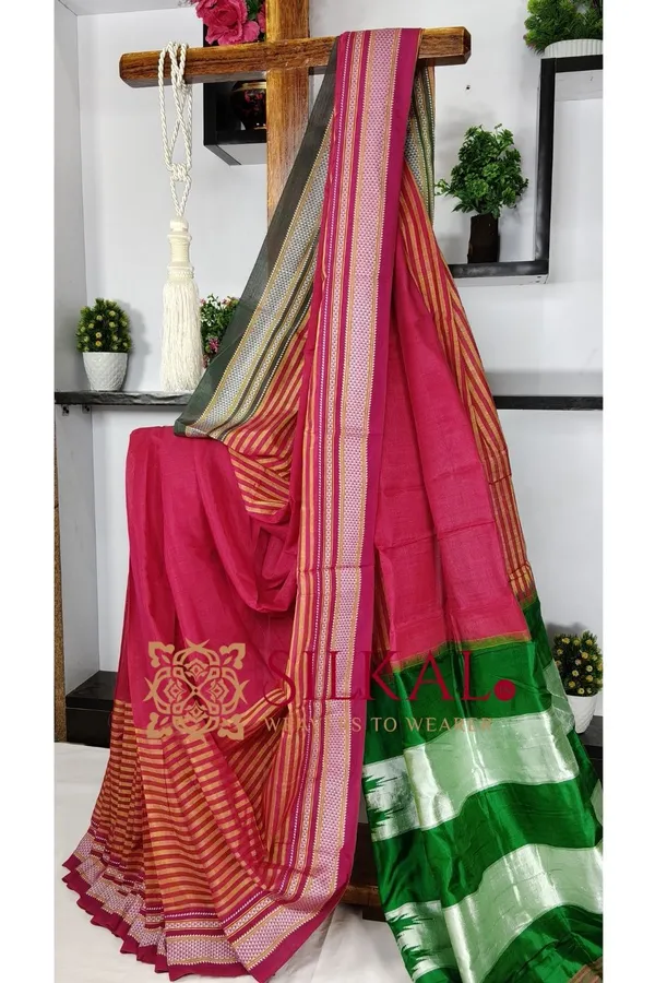 Ilkal_Handloom_Viscose_Cotton_Silk_Chikki_Paras_Border_Saree_SKL03617