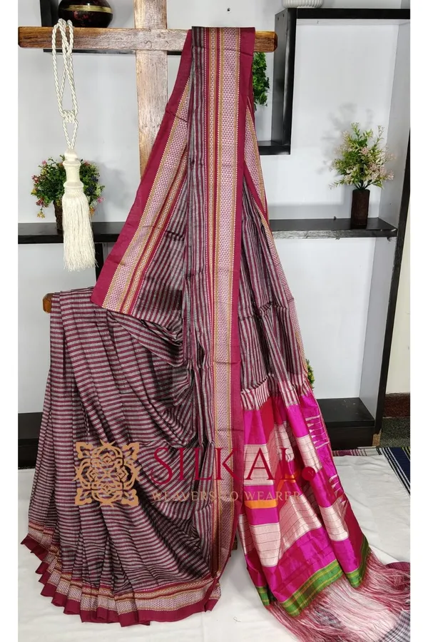 Ilkal_Handloom_Viscose_Cotton_Silk_Chikki_Paras_Border_Saree_SKL03618