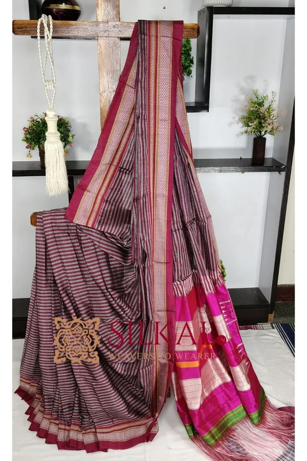 Ilkal_Handloom_Viscose_Cotton_Silk_Chikki_Paras_Border_Saree_SKL03618