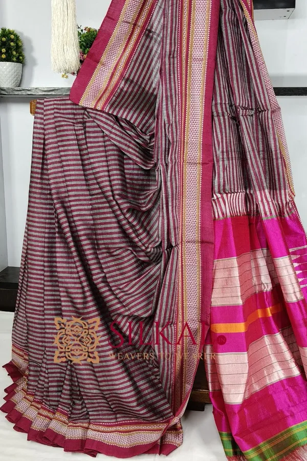 Ilkal_Handloom_Viscose_Cotton_Silk_Chikki_Paras_Border_Saree_SKL03618