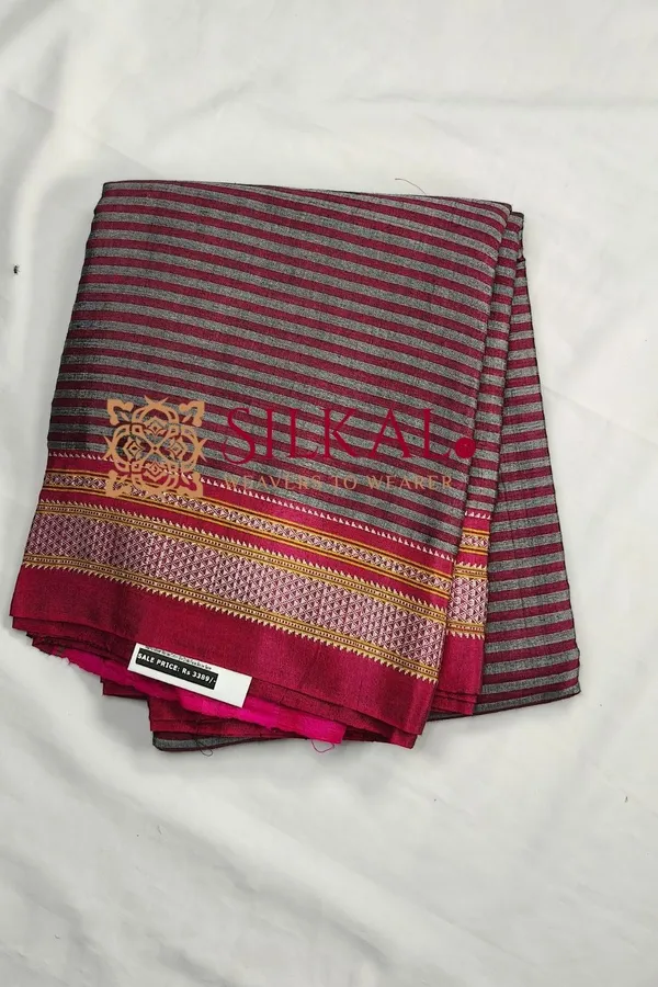 Ilkal_Handloom_Viscose_Cotton_Silk_Chikki_Paras_Border_Saree_SKL03618