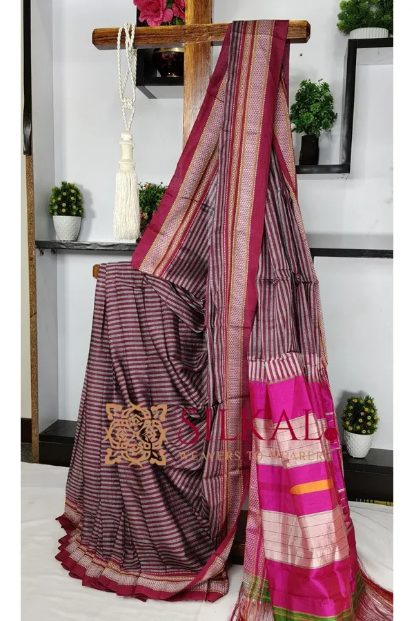 Ilkal_Handloom_Viscose_Cotton_Silk_Chikki_Paras_Border_Saree_SKL03618