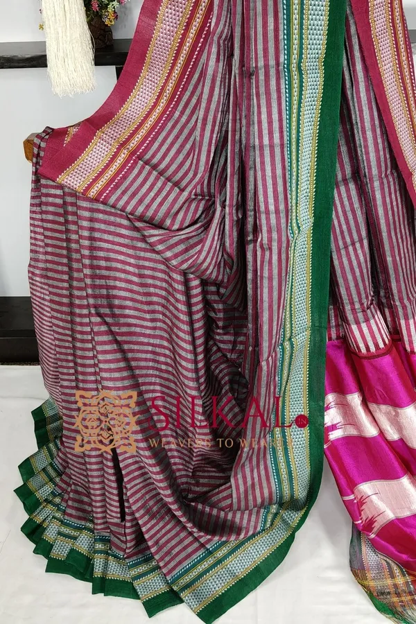 Ilkal_Handloom_Viscose_Cotton_Silk_Chikki_Paras_Border_Saree_SKL03619