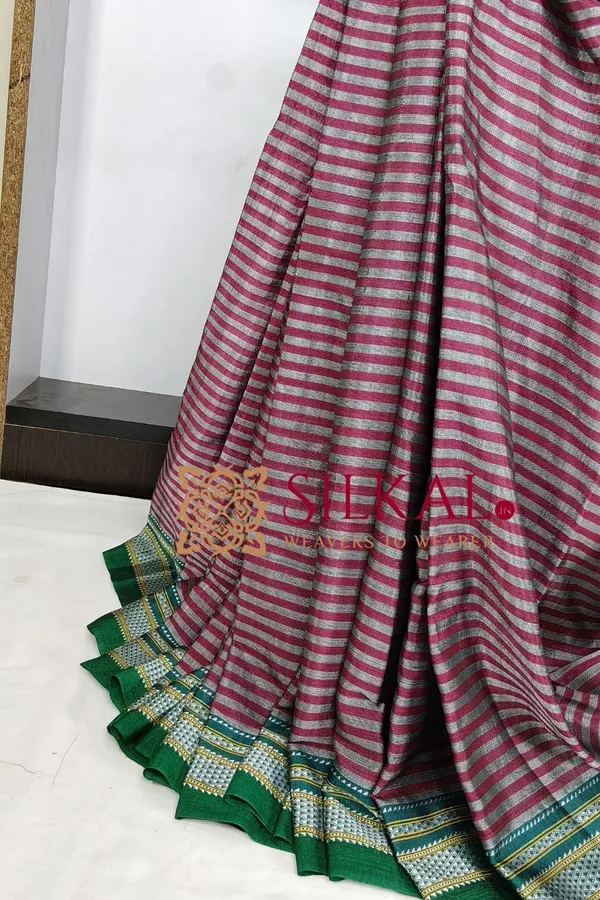 Ilkal_Handloom_Viscose_Cotton_Silk_Chikki_Paras_Border_Saree_SKL03619