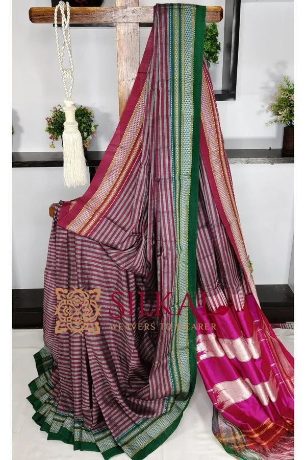 Ilkal_Handloom_Viscose_Cotton_Silk_Chikki_Paras_Border_Saree_SKL03619
